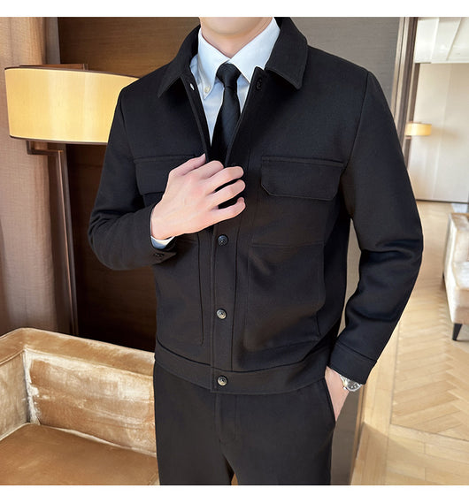 Blazer de Lana Corto para Hombre con Solapa Slim Fit Invierno - Image 13