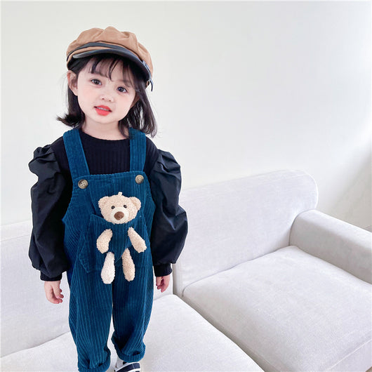 Overol de Pana Pocket Bear Versión Coreana para Niños y Niñas - Image 10