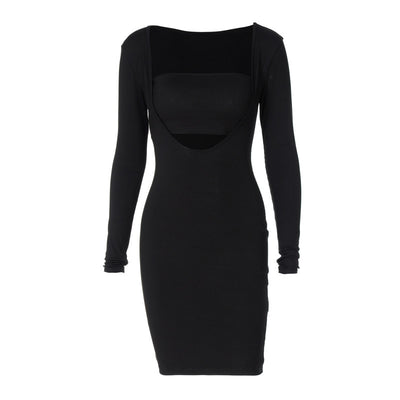 Vestido Ajustado con Escote Profundo y Pecho Envuelto de Manga Larga - Image 3