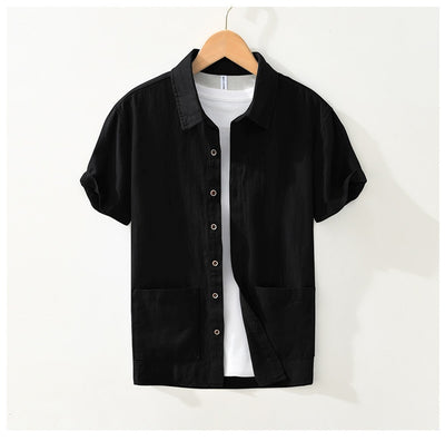 Camisa Ligera de Algodón, Lino y Ramio con Solapa - Manga Corta - Image 12