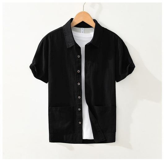 Camisa Ligera de Algodón, Lino y Ramio con Solapa - Manga Corta - Image 12