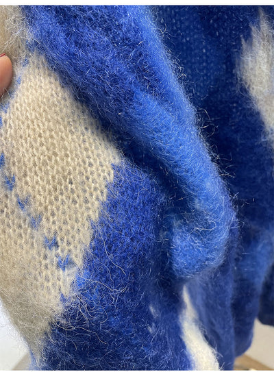 Suéter de Mohair Tejido Suelto con Combinación de Colores Diamante - Image 8