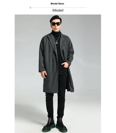Abrigo de Lana Holgado Doble Botonadura Largo Casual para Hombre - Image 9