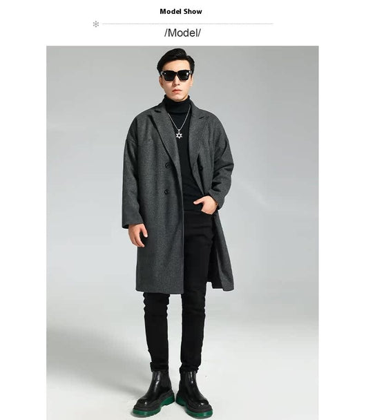Abrigo de Lana Holgado Doble Botonadura Largo Casual para Hombre - Image 9