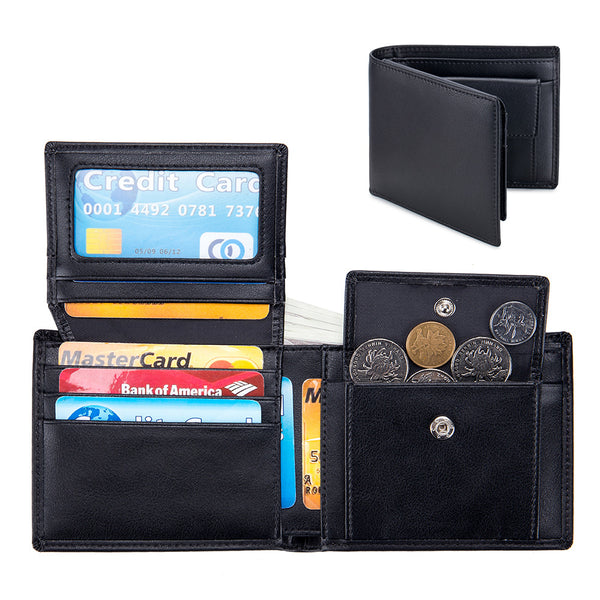 Billetera Trifold de Cuero Genuino para Hombre - Multifuncional