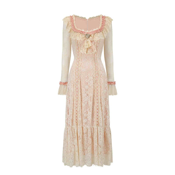 Vestido Largo de Manga Larga con Encaje - Diseño Elegante Estilizador - Image 6