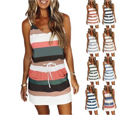 Vestido Rayado con Cordón Ajustable - Diseño Suelto y Fresco para Verano