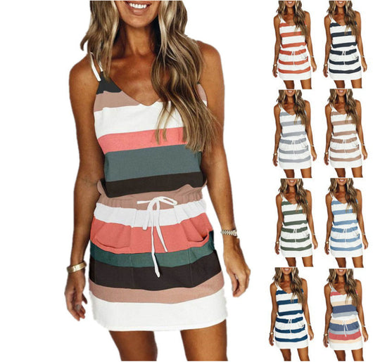 Vestido Rayado con Cordón Ajustable - Diseño Suelto y Fresco para Verano