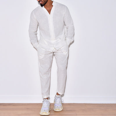 Traje Deportivo Europeo Hombre con Mangas Largas de Lino - Ropa de Trabajo Versátil - Image 23