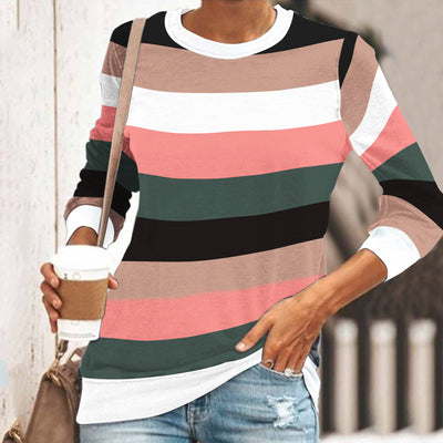 Camiseta Manga Larga Casual con Rayas - Cuello Redondo Impresión 3D