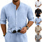 Camisa de Lino Estilo Americano con Cuello Mao y Mangas Medianas para Hombre