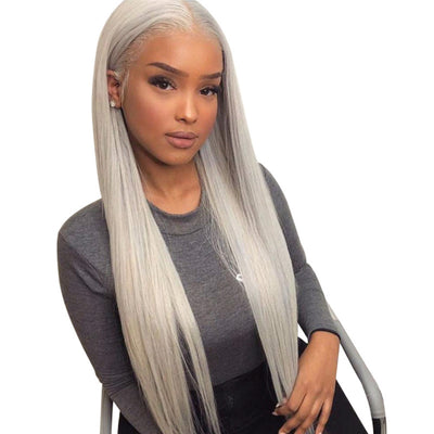 Peluca Cabello Liso Gris Claro Estilo Europeo Americano Largo Medio - Image 10