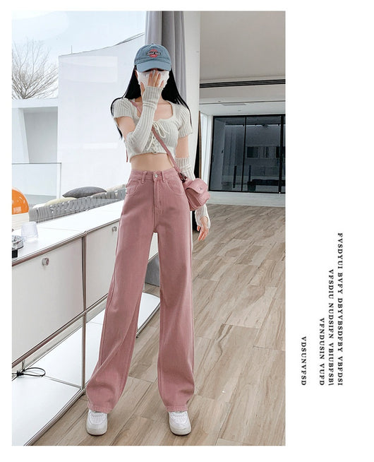 Pantalón Denim Rosa Palo Talle Alto Efecto Esbeltecedor Pierna Ancha Recta - Image 21