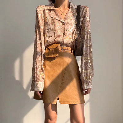 Blusa Larga Estampado Serpiente con Lentejuelas y Cuello Sastre - Image 3