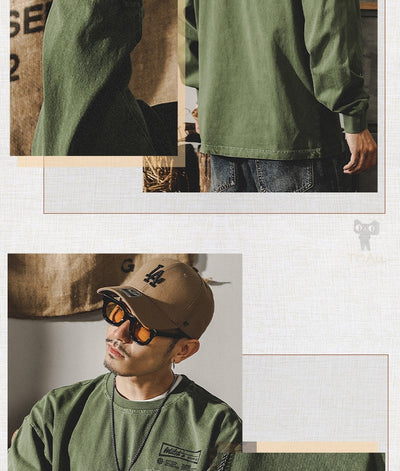 Camiseta Manga Larga Algodón Estilo Retro Americano para Hombre - Image 14