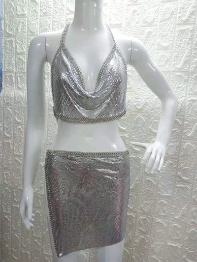 Vestido Tubo Brillante con Cadena de Plata para Mujer - Image 2