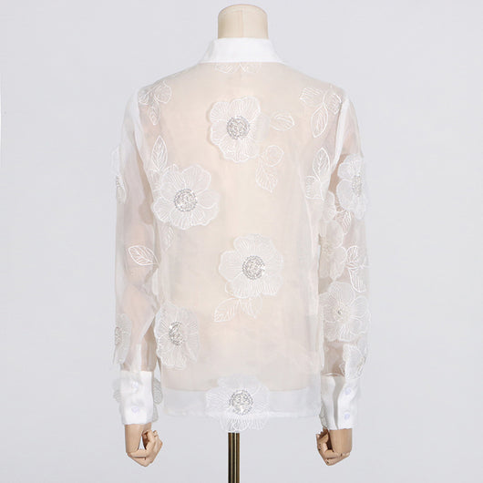 Camisa Polo de Diseño con Bordado 3D, Lentejuelas y Flores Volumétricas - Image 4