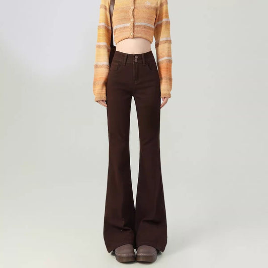 Pantalones Acampanados Talle Alto Moldeadores Marrón para Mujer Petite - Image 2