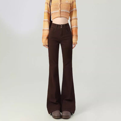 Pantalones Acampanados Talle Alto Moldeadores Marrón para Mujer Petite - Image 2