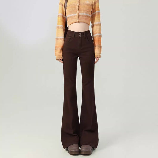 Pantalones Acampanados Talle Alto Moldeadores Marrón para Mujer Petite - Image 2