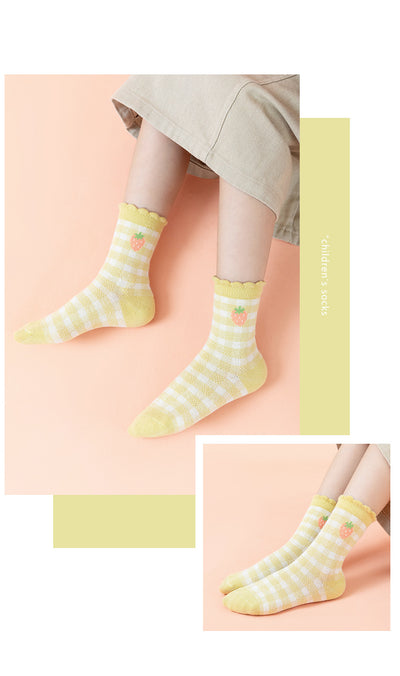 Calcetines Infantiles Cuadros Franceses Fresa con Diseño Cartoon - Image 12