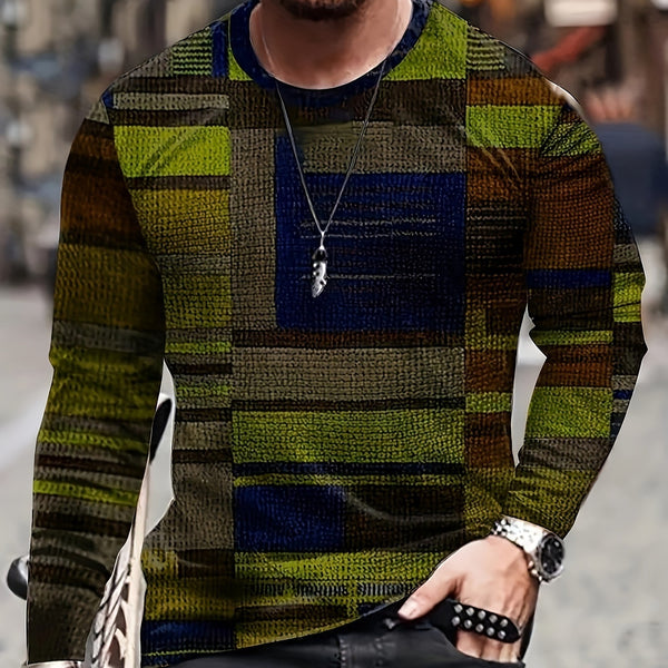 Playera Manga Larga Cuello Redondo con Estampado Digital 3D para Hombre