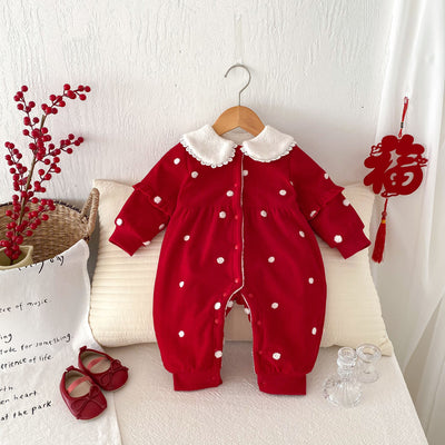 Pijama Enterizo Térmico para Bebé con Forro Polar Lunares Rojo - Image 6