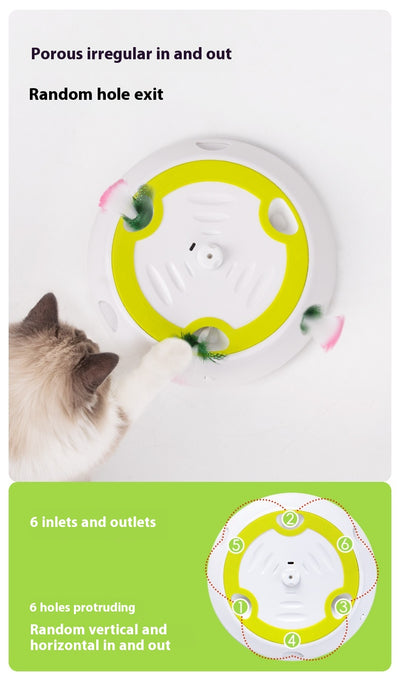 Electric cat toy with white and lime green base, feather attachment, and two replacement feather heads. - Image 9