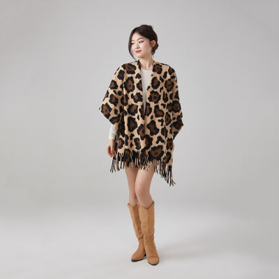 Chal Vintage Estampado Leopardo con Borlas, Cálido y Grueso - Image 2