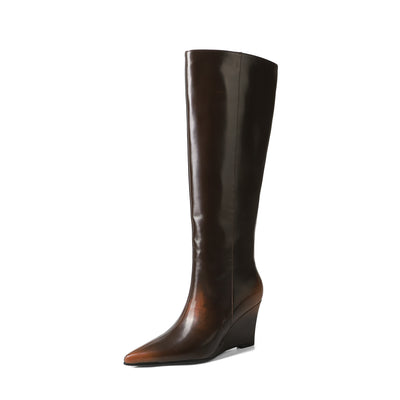 Botas Cuña Temperamento Piel de Vaca Talla Grande - Image 9