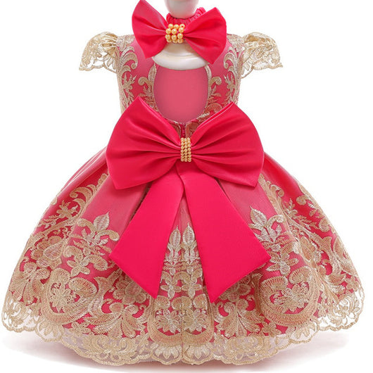 Vestido Princesa Bebé Dorado con Encaje para Niñas 1-3 Años - Image 3