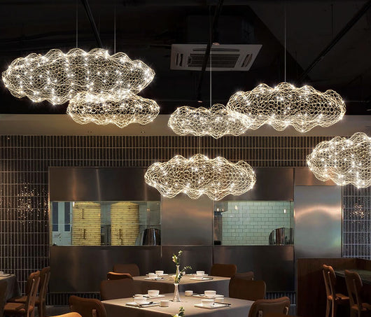 Lámpara Colgante Industrial Nube de Malla Hierro para Restaurantes - Image 11