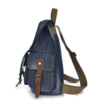 Mochila Denim Retro con Cordón y Bolsillos Funcionales para Mujer - Image 12