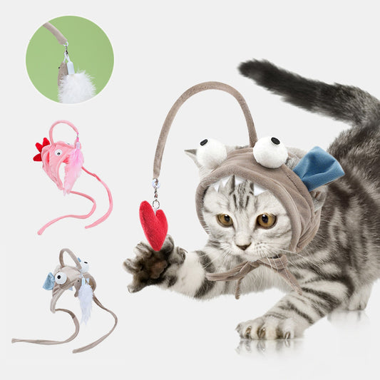 Juguete Interactivo para Gatos con Pluma y Varita - Gato de Ojos Grandes