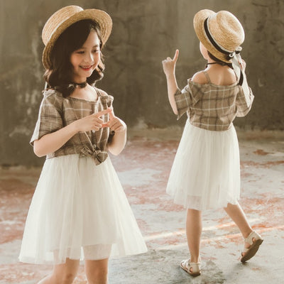 Vestido Princesa Estilo Occidental con Tirantes y Cuadros para Niñas - Image 4