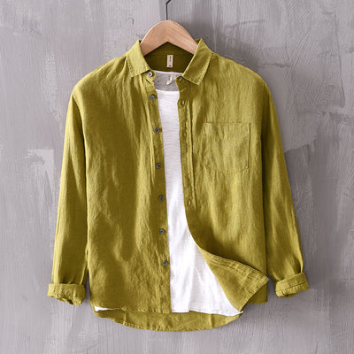 Camisa Casual de Manga Larga en Algodón y Lino para Hombre - Image 3