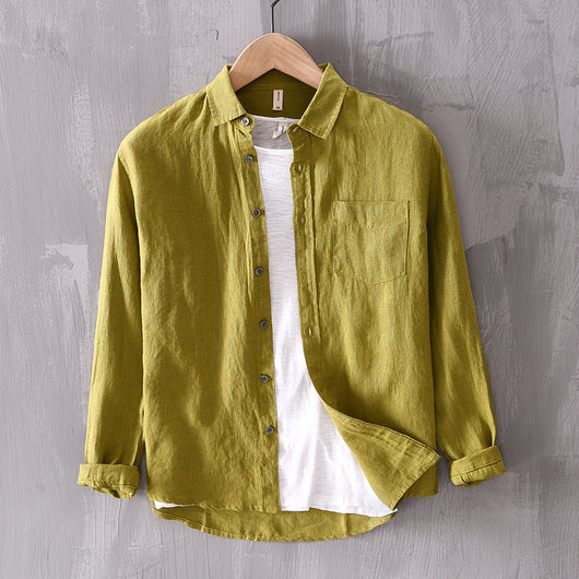 Camisa Casual de Manga Larga en Algodón y Lino para Hombre - Image 3