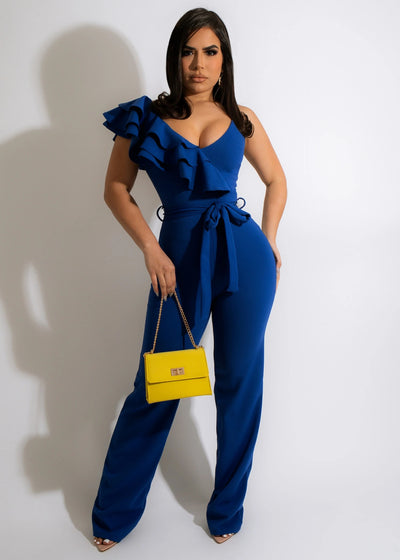 Jumpsuit Elegante con Tirantes y Mangas Hoja de Loto - Image 2