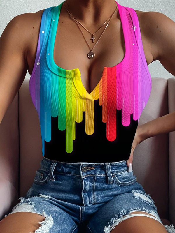 Chaleco Playero Multicolor con Estampado y Tirantes Ajustables