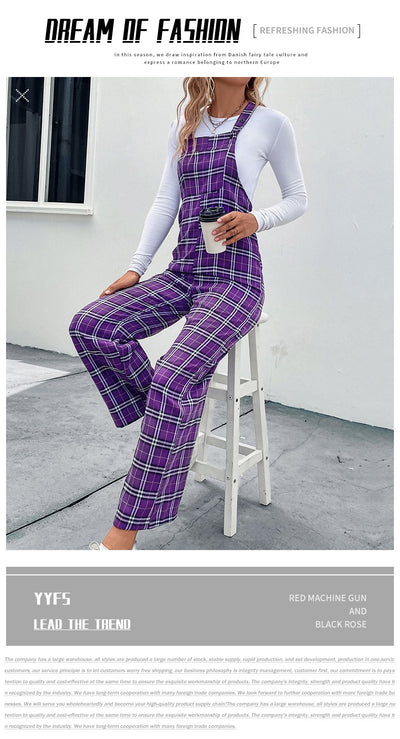 Jumpsuit Casual de Cuadros con Tirantes Finos para Mujer - Image 15