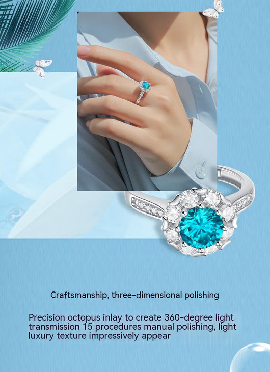 Anillo de Plata S925 Azul Hielo Elegante para Mujer - Image 6