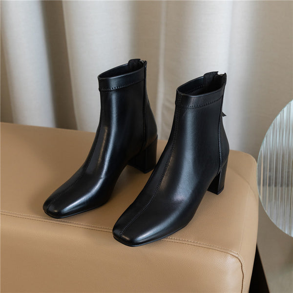 Botas Cortas Mujer Punta Cuadrada Estilo Retro Nude Versátiles