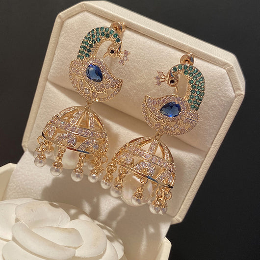 Aretes de Jaula de Pavo Real con Perlas y Borla de Cristal - Image 11
