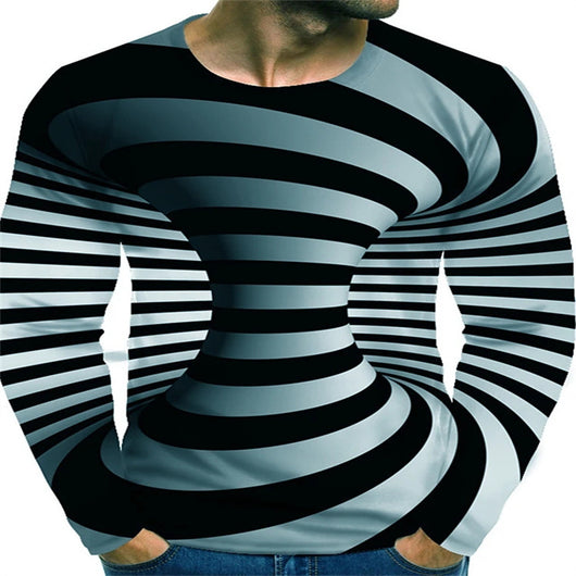 Camiseta Manga Larga Estampado Ilusión Óptica Casual para Hombre - Image 10