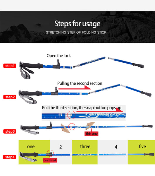 Bastones de Trekking Ultraligeros Ajustables 5 Secciones - Postes Anti Impacto - Image 11