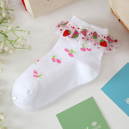 Calcetines de Fresa con Encaje para Niñas - Algodón Suave - Image 8