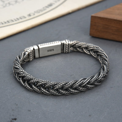 Pulsera Tejida de Plata Esterlina con Patrón de Seguridad para Hombre - Image 5