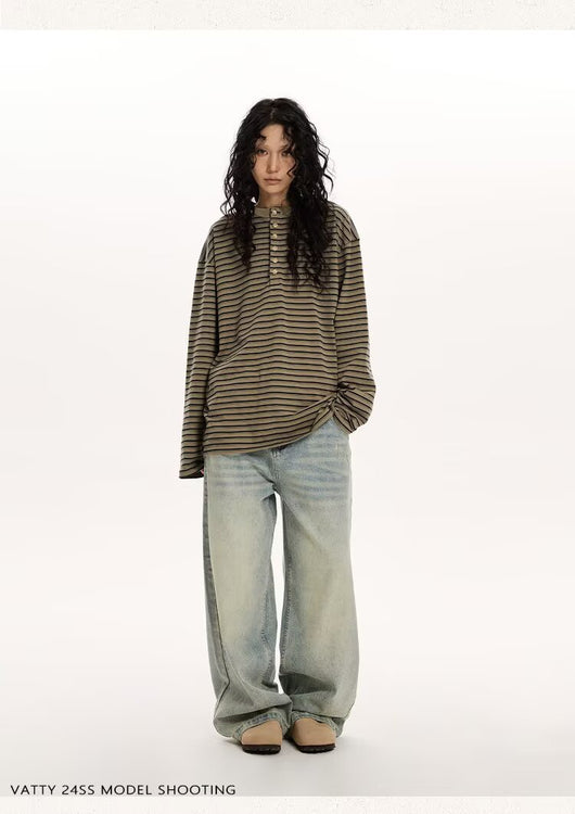 Blusa Casual de Algodón a Rayas con Manga Larga Suelta - Image 8