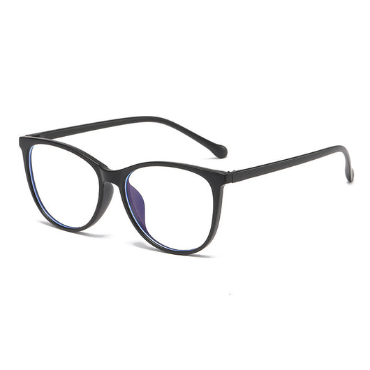 Black full-frame round anti-blue light glasses held by a hand with a gold ring and light blue gradient nails. - Image 5