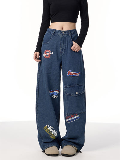 Pantalones Cargo Retro Americano con Estampado de Sellos - Image 11